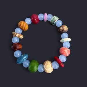 Blue Chunky Boho Bead Bracelet